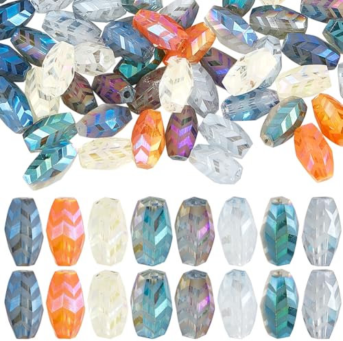 SUNNYCLUE 1 B0X 96 pièces de Perles de Verre Givré à Facettes Ovales en Cristal Baril Plat Motifs de Flèches Ondulées Petites Perles D'Espacement Brillantes Perles Amples pour la Fabrication de Bijoux