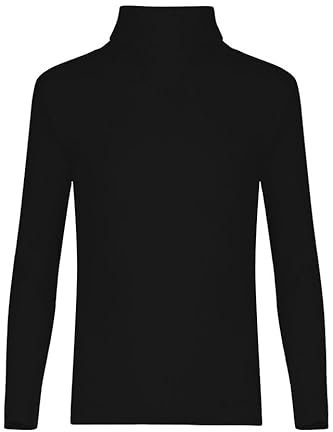 FASHION MY LOVE Kids Unisex Girls Boys Rib Polo Neck Top Turtle Neck Long Sleeve Rib Tops Size 5/6 7/8 9/10 11/12 & 13 Years Black