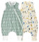 Duomiaomiao Baby Schlafsack mit Füßen,2er Pack 1.0 Tog Kinder Ganzjahres Frühling Schlafsack,100% Baumwolle Schlafsack Baby, Jungen Schlafdecke mit Beinen(75CM/Blatt+Panda)