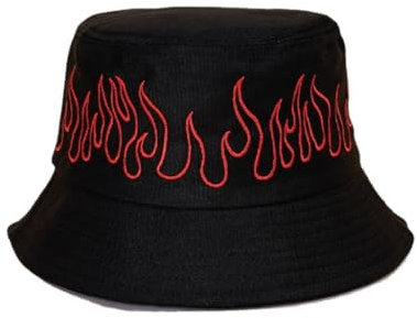 YUGSHNKFC Fischerhut mit breiter Krempe, Stickerei, Flamme, Fischerhut für Erwachsene und Teenager, hautfreundlich, Outdoor-Angelhut, Schwarz bestickt, S-4XL