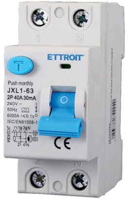 A2ZWORLD Interruttore Differenziale Puro Tipo A 30mA, RCCB Classe A 30mA 2P 40A, 1P+N 2 Poli 6kA 220V, Occupa 2 Moduli DIN