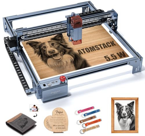 ATOMSTACK MAKER A5 V2 Lasergravierer 5W Laser Gravurmaschine, 400 x 400 mm Gravurfläche, Laserschneid- und Graviermaschine, Lasergravierer unterstützt APP-Steuerung für Holz, Leder, 304 Edelstahl