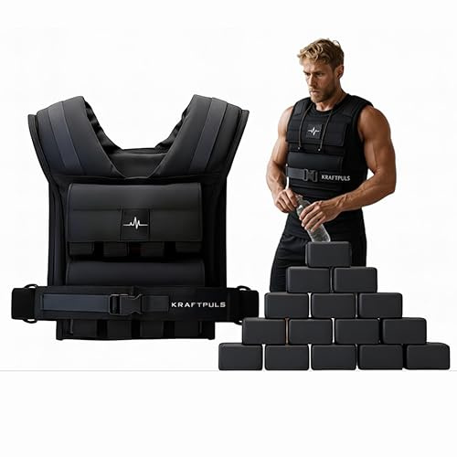 KRAFTPULS® Gewichtsweste 20kg - Anpassbare Weighted Vest für Calisthenics, Krafttraining und Fitness - Weight Vest - Gewichtsweste