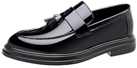 sekiueo Scarpe Eleganti da Uomo in Pelle Verniciata con Punta A Punta Suola Morbida Mocassini Casual per Matrimonio Ufficio Lavoro,Nero,48 EU