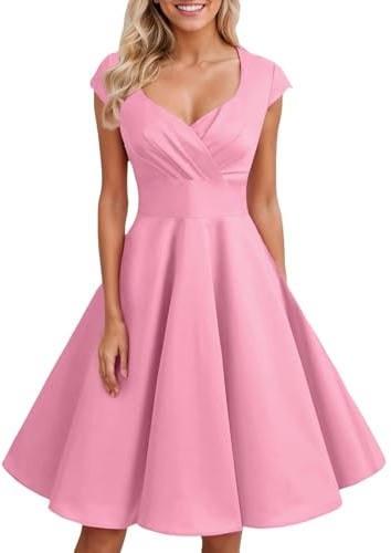 Robe courte rétro pour femme style années 50, Rose, XXL