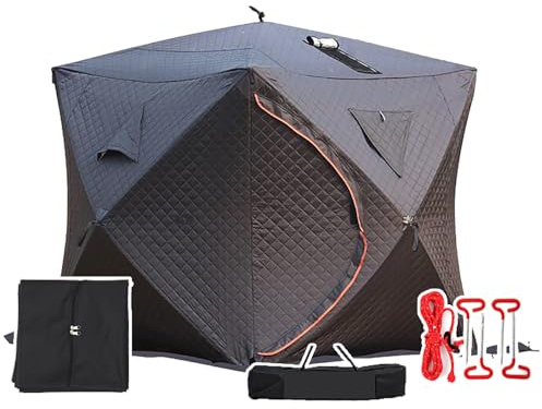 WHRAOY all-Weather Fishing Tent, Outdoor Sauna Tent, 70.8x70.8x78 Inche(3-4 Person), Easy To Set Up - 180 Degree Panoramic View, for Camping, Backyard,Black