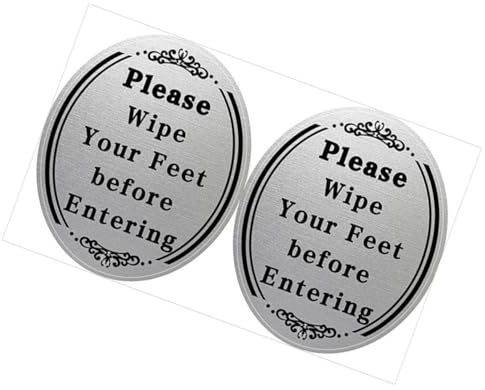 Beavorty Oil-Proof Self Adhesive Door Sign Please Wipe Your Feet Sticker Set of 2 for Bathroom Entryway Wall Decoration Sturdy PVC