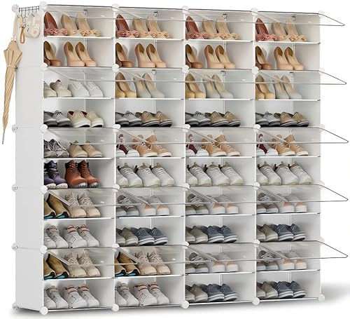 HOMICKER Schuhregal, Schuhschrank mit 40 Fächern, schuhregal hoch und schmal, schuhregal weiß, schuhschrank hoch geschlossen für Garderobe Flur Schlafzimmer Eingang, DIY anpassbar