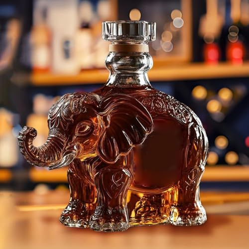LKLNKVL Decantador, Decantador de Whisky Cristal con Forma Animal, Botella Divertida, Hermosas estatuas Animales grabadas en, Elegantes Accesorios for el Bar del hogar(Elephant)