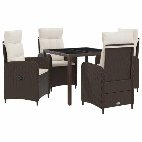 vidaXL Outdoortisch-Set 5 pcs Braun und Creme Weiß 90 x 90 x 75 cm, Stilvolles, modernes Essset für draußen, wetterfest, perfekt für Partys im Garten, Balkon oder beim Essen im Freien