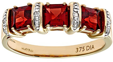 Naava 9ct Yellow Gold Diamond and Red Garnet Eternity Ring, Size S - Engagement Rings with Certified Garnet Gemstones Friendship and Trust Symbol – Suitable for Special Occasions
