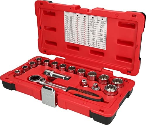 KS Tools 916.4050 3/8+1/2 Juego de llaves de vaso TRIPLEplus para carraca hueca, 17 pzs