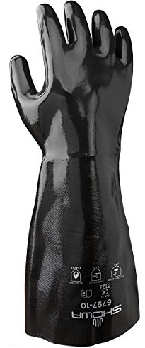 SHOWA 6797 Full Neoprene Coated Chemical Resistant Safety Glove with Cotton Liner and Smooth Grip, Food Safe, 17 Length, Large (12 Pair)