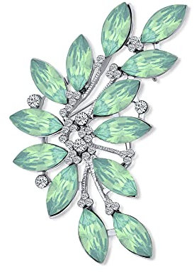La Mode Grande Épingle Feuille Verte En Cristal Pour Femmes Épingle Feuille Pour Mère Laiton Argenté