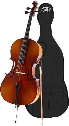 Classic Cantabile Student Cello 3/4 - gesperrte Fichtendecke - Boden, Zarge, Hals und Steg aus Ahorn - Griffbrett: Linde gebeizt - Wirbel und Sattel aus Ahorn, geschwärzt - inklusive Bogen und Tasche