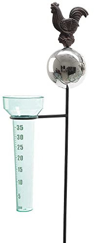 zeitzone Gartenstecker Hahn mit Regenmesser mit Vogelschreck Kugel Landhausstil 106cm