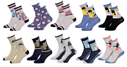 Disney socks. Packung lizenzierter Fantasiesocken - Sortiment von Fotomodellen nach Verfügbarkeit - (35/38, 10 Paar Modelle für Kinder, Jungen.)