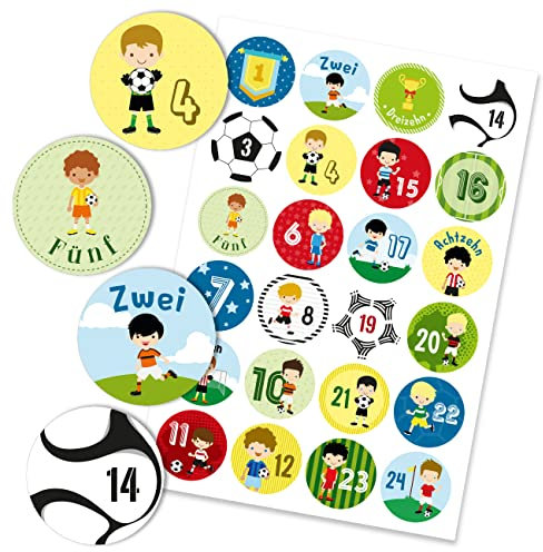 Papierdrachen 24 Adventskalender Zahlenaufkleber - Fußballer Nr 42 - Sticker 4cm - zum Basteln und Dekorieren deines ganz persönlichen Adventskalenders