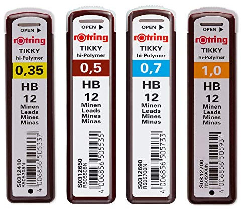 rotring Hi-Polymer Feinminen (Ersatzminen Set | 0,35 HB | 0,5 HB | 0,7 | 1,0 HB)
