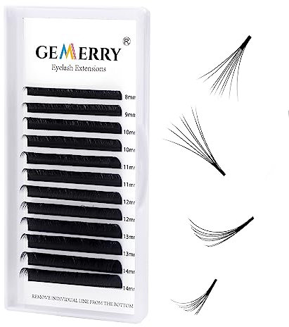 Gemerry Easy Fan Lash Extensions D curl 0.05mm 8-14mm Mixed Tray Noir Russian Volume Automatic Blooming Self Fanning Lashes Long Individual Volume 3D 4D 5D 6D 8D Lash Fan (0.05-d curl-mix 8-14mm)