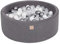 MEOWBABY Piscina de Bolas 90X30cm/200 Bolas ∅ 7Cm Piscina de Bolas Certificada para Niños Hecha en EU Gris Oscuro: Perla Blanca/Plateado/Transparente