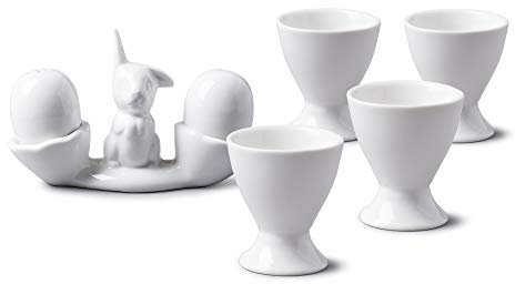 WM Bartleet & Sons 1750 TSET91 Porcelain Bunny, Mini Cruet Salt & Pepper Shaker with 4 Egg Cups, Breakfast Set – White