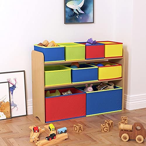 Walgreen® 9 Plastic Bins Kids Toy Organiser Box Storage Shelf Wood Rack Cabinet Activity