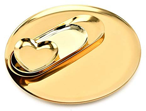 QINGJIANG Kreative 4-teiliges Set Metall Schmucktabletts Tabletts Schmuck Aufbewahrungsbox Veranstalter (Gold)
