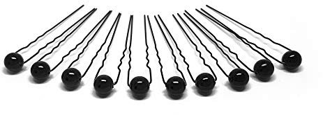 10 x Perlen Haarnadeln - Brauthaarschmuck, Haarschmuck, Perlenhaarnadel | 10PS - Schwarz