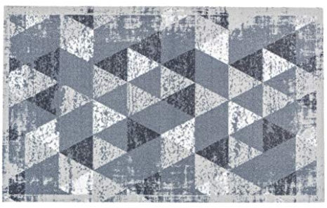 Astra Rutschfester Teppich Wohnzimmer - Miabella Fußmatte innen - Küche Läufer Flur Schmutzfangmatte - Sauberlauf 66x110cm Dreiecke hellgrau
