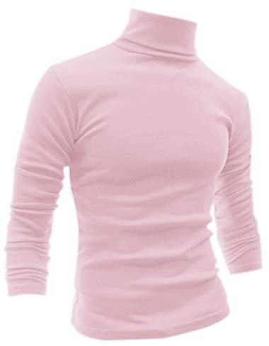sourcing map Men's Turtleneck Top Slim Fit Long Sleeve Pullover Turtle Neck Shirt Pink L