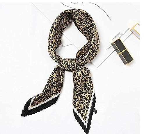 Schal Damen Herbst Winter 55 * 55Cm Frauen Neu Plissee Leopardenmuster Schal Kunstseide Mode Tupfen Quadratische Schals Leopardenschals OneSize 07