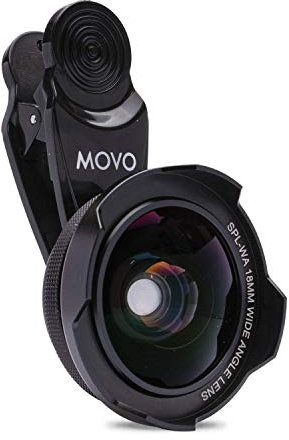 Movo SPL-WA 18 mm Weitwinkelobjektiv mit universeller Clip-Halterung, Weitwinkelobjektiv für iPhone, Android-Smartphone und Tablets, Handy-Kamera-Objektiv-Set mit iPhone-Weitwinkelobjektiv für