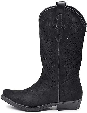IF Fashion Scarpe Stivali Stivaletti alla Caviglia Camperos Texani Primaverili Estivi Traforati da Donna C19004-5 Nero N.38