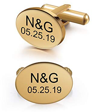 Personalisierte Manschettenknöpfe Herren mit benutzerdefinierten Namen und Datum Gravur 1 Paar Manschettenknöpfe für Männer Geschenk zum Valentinstag Jubiläum Vatertag (Gold-1)
