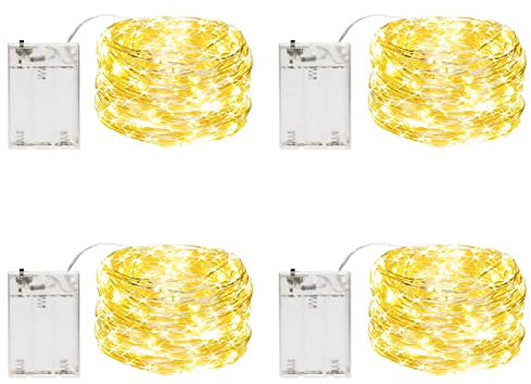 CANDLE IDEA 4 Pack 5m 50 LED Fairy Lights Battery Operated, Mini Fairy String Twinkle Lights, Battery Powered LED Christmas Tree Wire Lights, for Party, Centerpiece, Bedroom Decoration (Warm White)