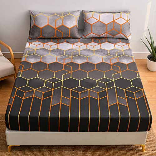 Luofanfei Spannbettlaken 180x200cm Grau Anthrazit Geometrisches Muster Spannbetttuch Microfaser Bettlaken Gestreift Kariert für bis 25-30 cm Matraze