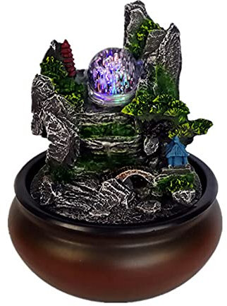 Fuente de mesa de escritorio, cascada, decoración de oficina con iluminación LED, decoración de fuente de agua (#5)