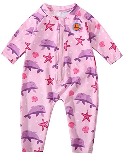 Swimbubs Bébé UV Maillot de Bain Garçons Combinaison de Soleil Maillots de Bain Filles Crème Solaire Rash Guard Gilet Tout-Petit UPF50 Combinaison (0-3 Mois, Pink Dolphin)