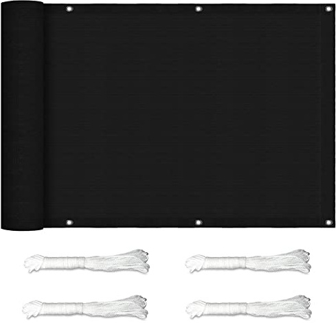 Brise-Vue pour Balcon Couverture 0.5x10m Paravent Couverture Paravent de Balcon Résistante aux Intempéries avec Oeillets, Attaches de câble et Cordons pour en Plein air Decking Pergola, Noir