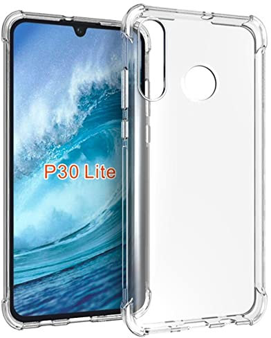 HUANGTAOLI Custodia per Huawei P30 Lite, Rinforzare la con Angoli Protettiva Silicone Trasparente Bumper Cover per Huawei P30 Lite