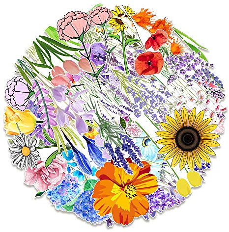 50 Pack Stickers for Children - Flower Scrapbook Stickers Aesthetic Vintage Waterproof Reusable for Kids - DIY Maker for Skateboard, Bottle, Laptop, Refrigerator, Car, Moto, Bicycle, Luggage, Books