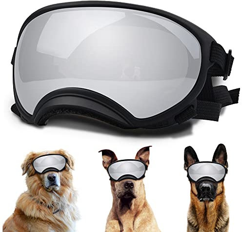 Große Hunde-Sonnenbrille, Hundebrille mit verstellbarem Riemen, UV-Schutz, Winddicht, für mittelgroße und große Hunde, Haustierbrille, Augenschutz