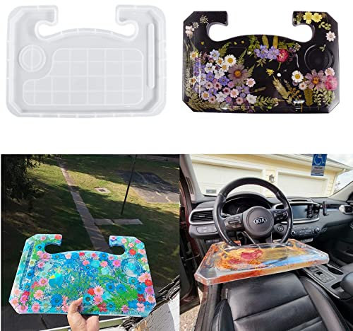 JEYUQAXY Steering Wheel Tray Resin Molds, Car Tray Desk Molds for Epoxy Resin, DIY Resin Epoxy Casting Craft Car Table Mount Steering Wheel Tray for Laptop & Food