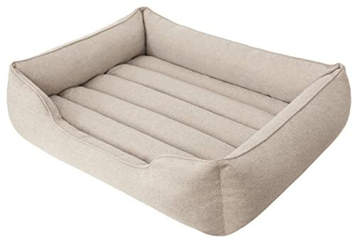 DOGGY Hundebett, Katzenbett, Hundesofa, Abnehmbar Bezug, mittelgroße Hunde, Möbel für Tiere, Hundeliege, Schlafplätze, Waschbar, L: 65x50 cm, Beige