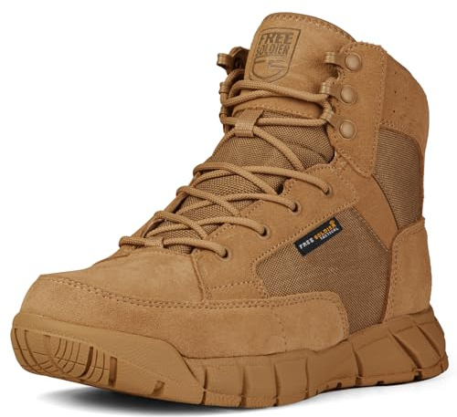 FREE SOLDIER Tattico da Uomo Stivali da 6 Leggeri Stivali Traspiranti Leggeri Estivi con Tessuto Sottile e Resistente (Marrone 40 EU)