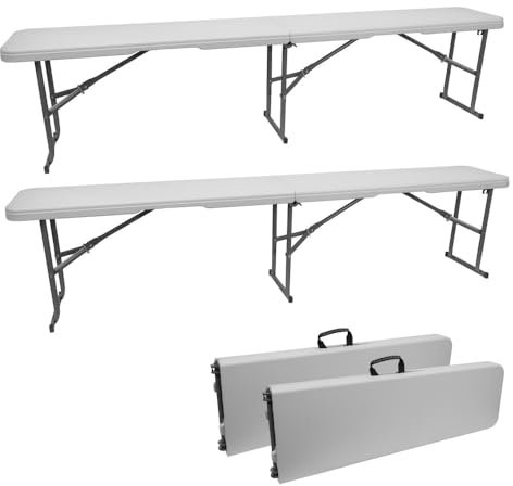 Oxeo 2 Bancs pliants Blancs-Bancs pliants Jardin- Bancs pliants Camping - 182X28X43cm - Poignée de Transport