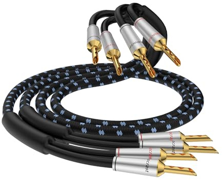 Tertullus 1 Paar High-End Lautsprecherkabel OFC versilbert, HiFi Bananenstecker, Verstärker, Lautsprecher, HiFi-System, 2m