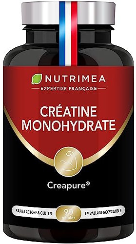 CRÉATINE MONOHYDRATE 3000 mg - Creapure® - Sans Excipients - Formule 100% Pure - Intensité Sportive - Performance Physique - Énergie - 90 Gélules Vegan - Nutrimea