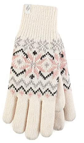 HEAT HOLDERS - Ladies Cute Striped Fairisle Warm Knitted Fleece Lined Winter Thermal Gloves